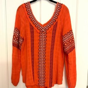 Free People Gauzy Embroidered long sleeve shirt